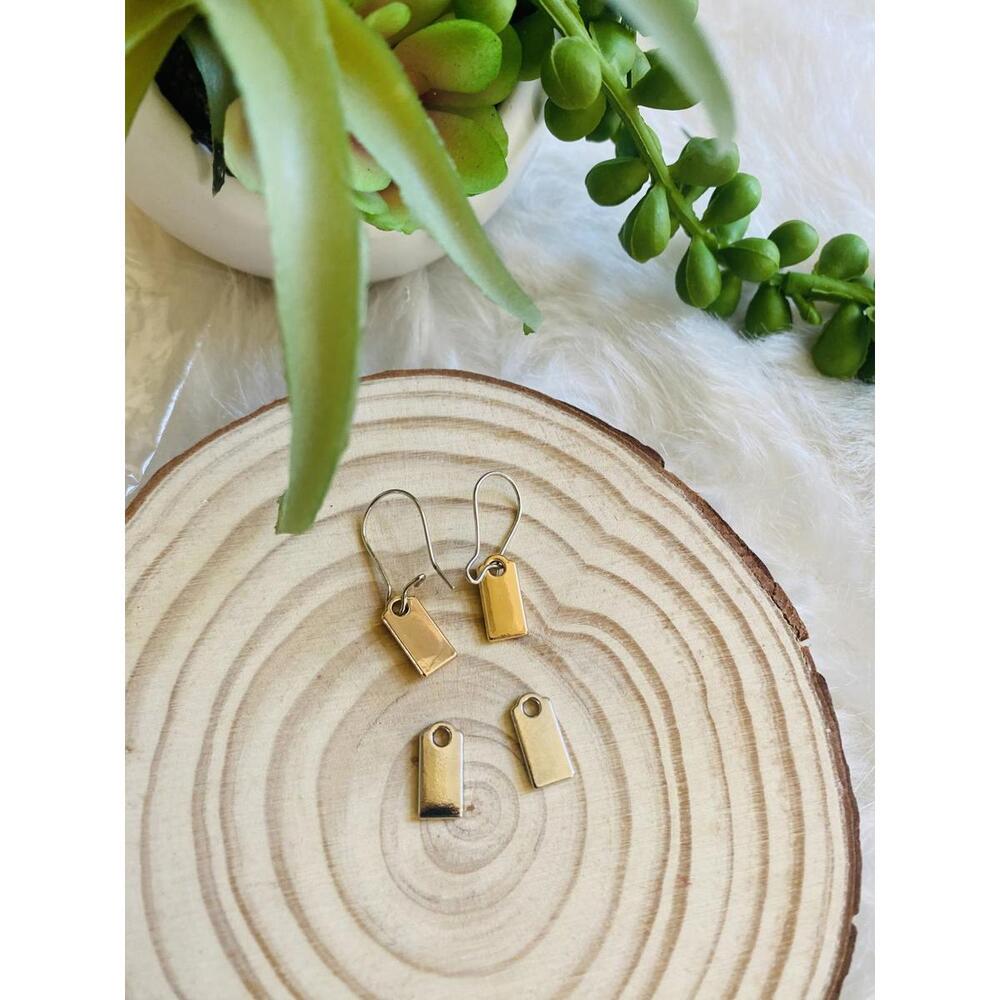 Small Gold And Silver Tone Rectangular Tag Earrin… - image 4